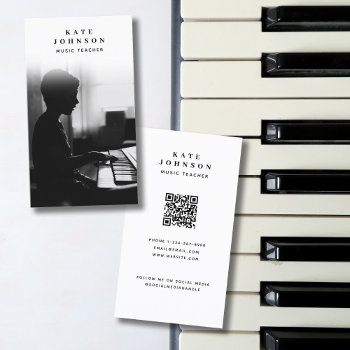 Music Teacher Musician Photo Social Media Qr Code Business Card by idovedesign at Zazzle