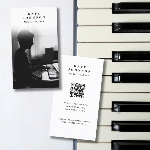 Music Teacher Musician Photo Social Media QR Code Business Card