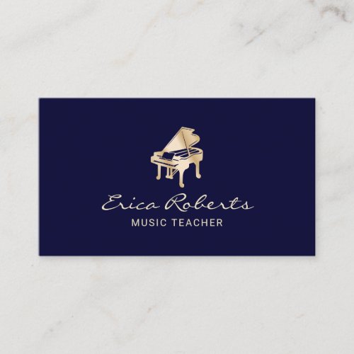 Music Teacher Navy  Gold Piano Musical Business Card