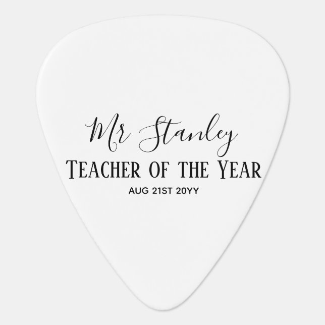 MUSIC Teacher of the Year Personalized Modern Text Guitar Pick (Front)
