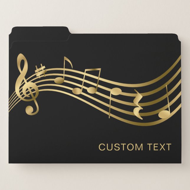 Music Teacher Office Black Gold Notes Elegant File Folder (Front Left)