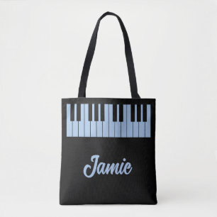 Music Teacher Pastel Blue Piano Keyboard Name Dark Tote Bag