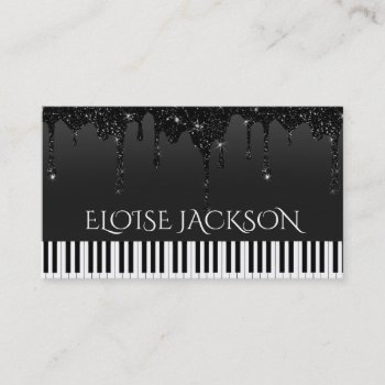 Music Teacher Pianist Black Glitter Business Card by musickitten at Zazzle
