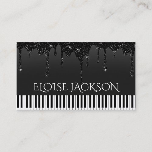 music teacher pianist black glitter business card