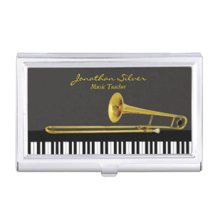 Music Teacher Piano Keyboard and Trombone Business Card Case