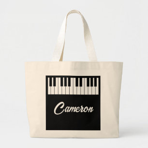 Music Teacher Piano Keyboard Dark Editable Name Large Tote Bag