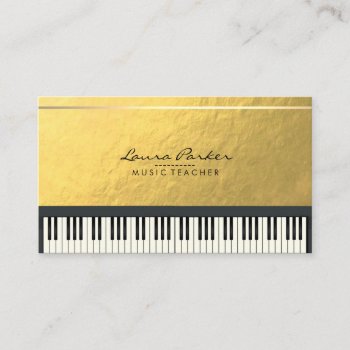 Music Teacher Piano Keyboard Musician Gold Foil Business Card by tsrao100 at Zazzle