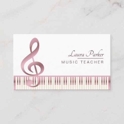 Music Teacher Piano Keyboard Rose Gold Business Card