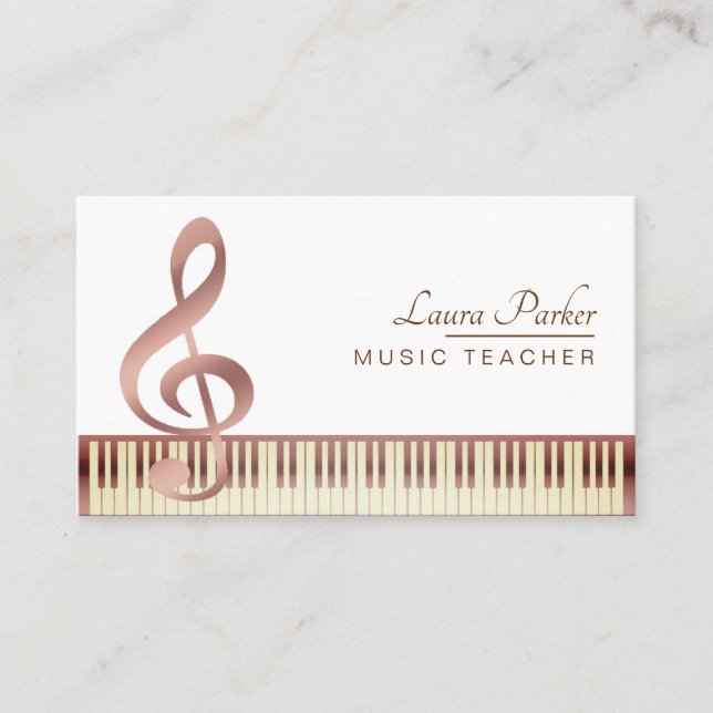 Music Teacher Piano Keyboard Vintage Gold Business Card (Front)