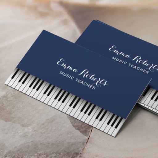 Customizable Music Teacher Piano Keyboards Elegant Navy Blue Business Card