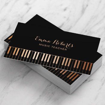 Music Teacher Piano Keys Elegant Black & Gold Business Card by cardfactory at Zazzle