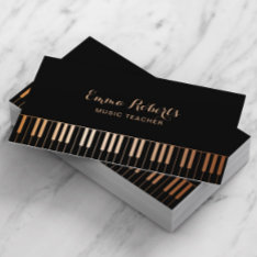 Music Teacher Piano Keys Elegant Black & Gold Business Card at Zazzle