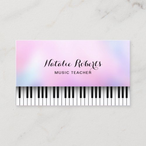 Music Teacher Piano Keys Elegant Dreamy Pink Ombre Business Card