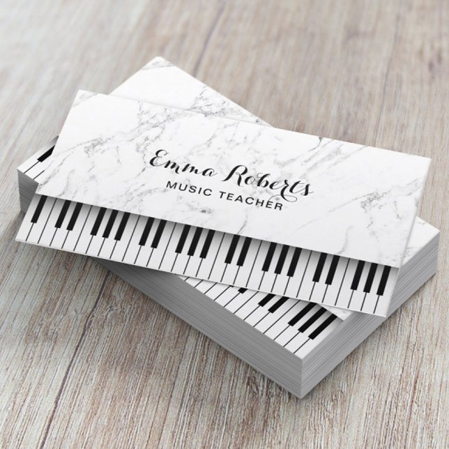 Music Teacher Piano Keys Elegant White Marble Business Card (Creator Uploaded)
