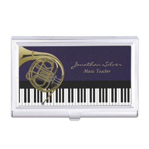 Music Teacher Piano Keys French Horn Professional Business Card Case