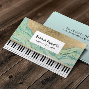 Music Teacher Piano Keys Modern Mint & Gold Business Card