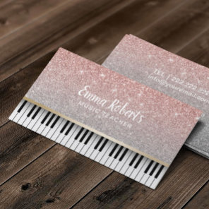 Music Teacher Piano Keys Modern Rose Gold Glitter Business Card
