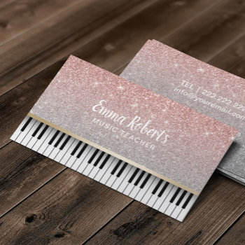 Music Teacher Piano Keys Modern Rose Gold Glitter Business Card by cardfactory at Zazzle