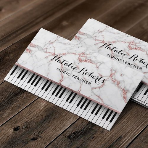 Music Teacher Piano Keys Modern Rose Gold Marble Business Card