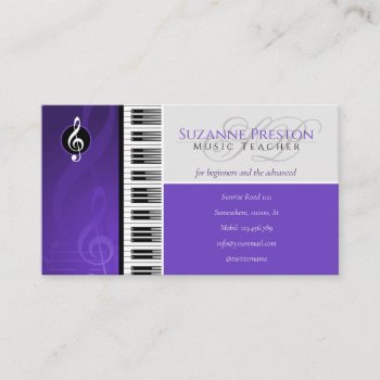 Music Teacher | Piano Keys Purple Business Card by bestcards4u at Zazzle