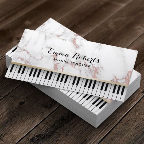 Music Teacher Piano Keys Trendy Rose Gold Marble Business Card