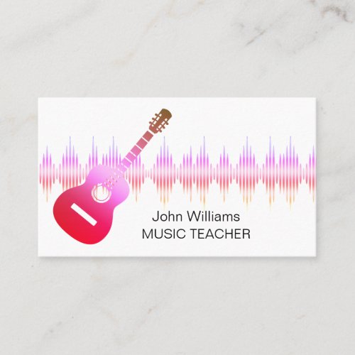 Music Teacher Pink Guitar Musician  Elegant     Business Card