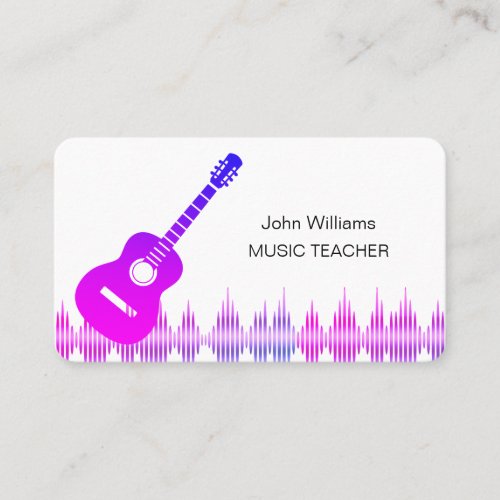 Music Teacher Purple Pink Guitar Musician Elegant  Business Card