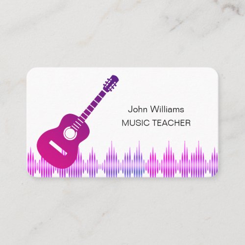 Music Teacher Purple Pink Guitar Musician Elegant  Business Card