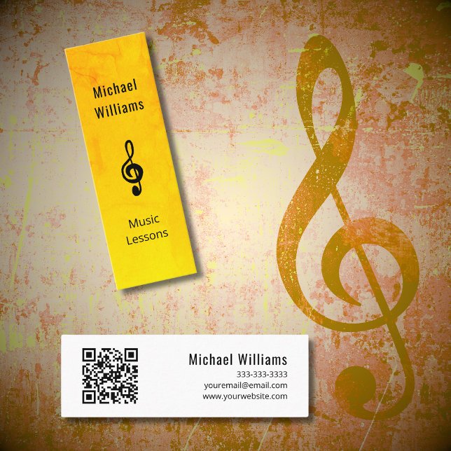 Music Teacher QR code Simple Gold Treble Clef  Mini Business Card (Creator Uploaded)