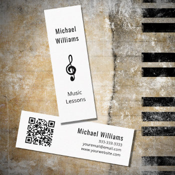 Music Teacher Qr Code Simple Treble Clef  Mini Business Card by MusicArtandMore at Zazzle