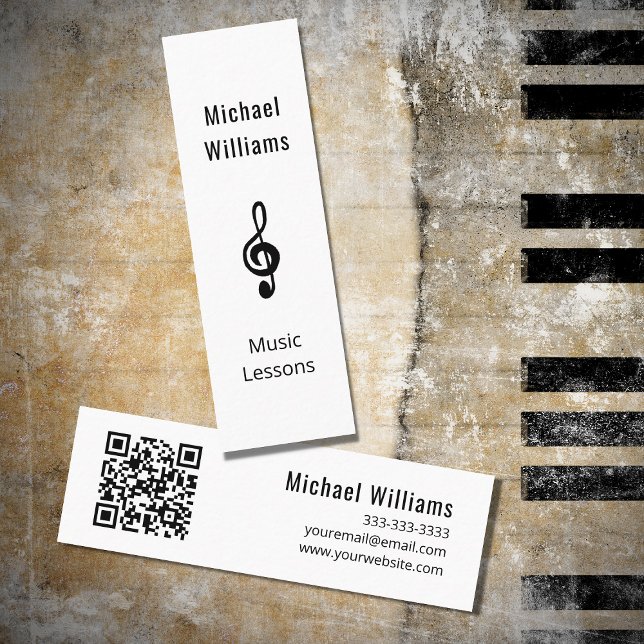 Music Teacher QR code Simple Treble Clef  Mini Business Card (Creator Uploaded)