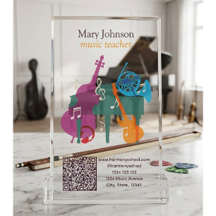 Music Teacher QR Code Transparent Acrylic Clear Business Cards