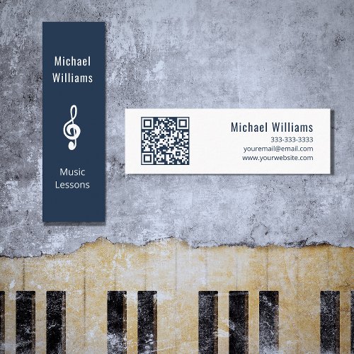 Music Teacher QR code Treble Clef Blue  Mini Business Card