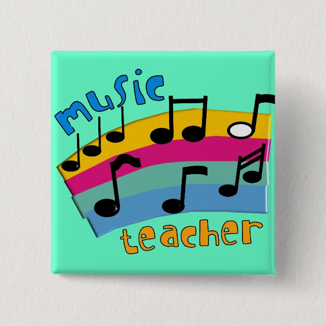 Music Teacher Rainbow Notes Gifts Button (Front)