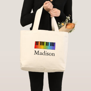 Music Teacher Rainbow Piano Keyboard Personalized Large Tote Bag