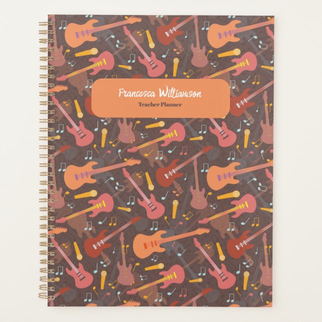 Music Teacher Retro Guitars Fun School Year Planner (Front)