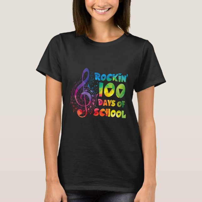 Music Teacher -rockin 100 Days Of School Music Key T-Shirt (Front)