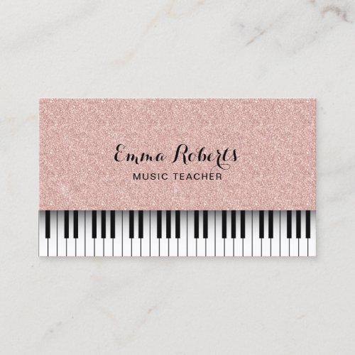 Music Teacher Rose Gold Glitter Piano Business Card
