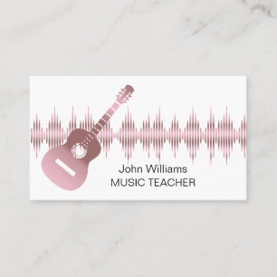 Music Teacher Rose Gold Guitar Musician Elegant Business Card