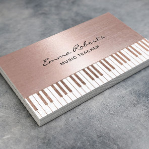 Music Teacher Rose Gold Piano Keys Musical Business Card