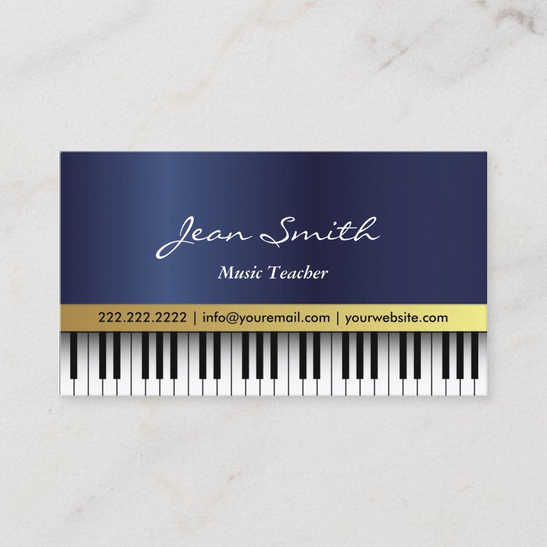 Music Teacher Royal Blue Piano Keys Elegant Business Card | Zazzle