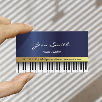 Music Teacher Royal Blue Piano Keys Elegant Business Card by cardfactory at Zazzle