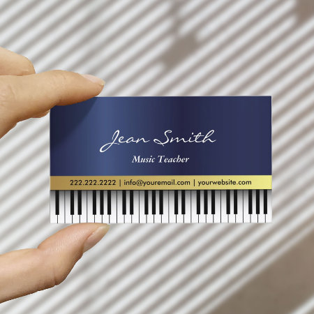 Music Teacher Royal Blue Piano Keys Elegant Business Card
