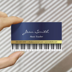 Music Teacher Royal Blue Piano Keys Elegant Business Card at Zazzle