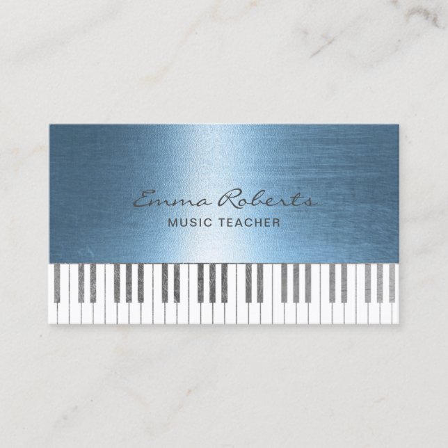 Music Teacher Royal Blue Piano Keys Musical Business Card (Front)