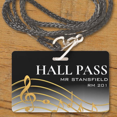 Music Teacher School Classroom Hall Pass Badge