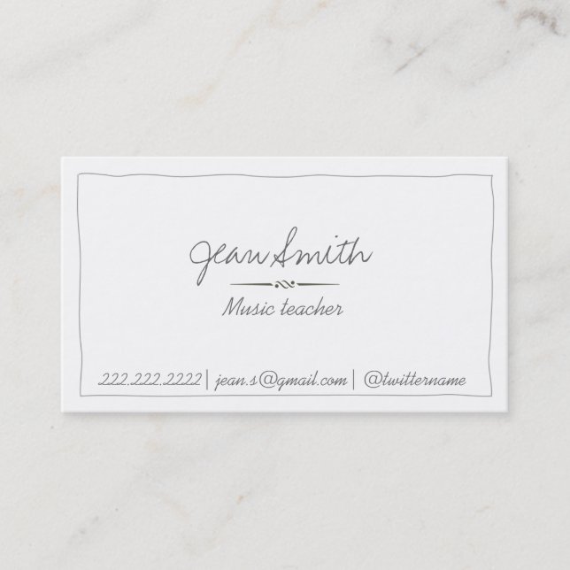 Music Teacher Simple Hand Drawn Business Card (Front)