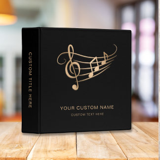 Music Teacher&Student Gold&Black Notes Elegant 3 Ring Binder