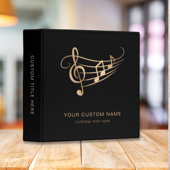 Music Teacher&Student Gold&Black Notes Elegant 3 Ring Binder (Creator Uploaded)