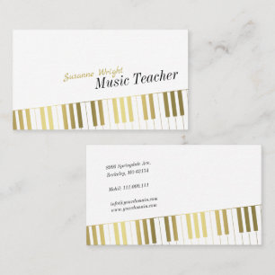 Music Teacher Stylish Golden Piano Keys Business Card